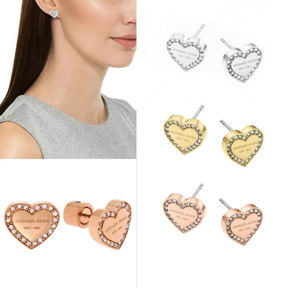 NWT Michael Kors Gold Pave' Heart Earrings - Picture 2 of 8